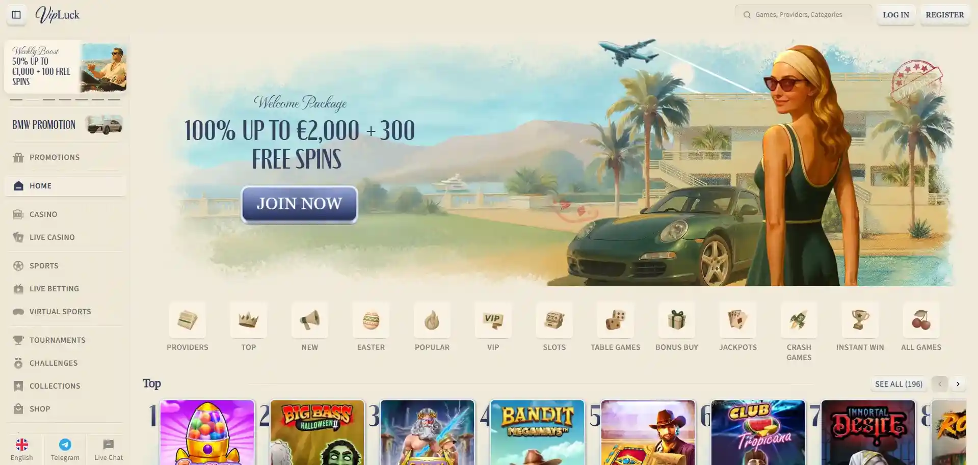 VIP Luck Casino - pacchetto di benvenuto fino a €2.000